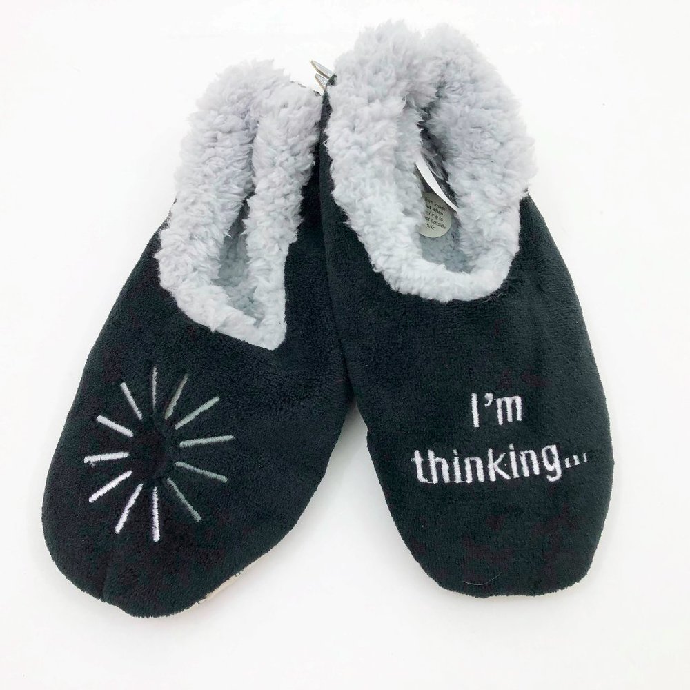 NWT Snoozies Men's Slippers I'm Thinking Large 11/12 Black